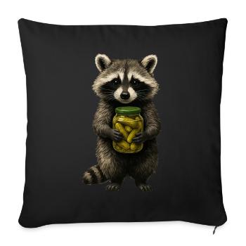 Niedlicher Waschbär mit Gurkenglas Tier Müll Panda - Sofakissenbezug 45 x 45 cm - Schwarz - Vorne