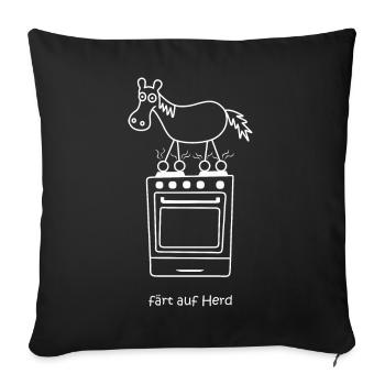 färt auf Herd, Pferd mit Rädern auf Herd - Sofakissenbezug 45 x 45 cm - Schwarz - Vorne