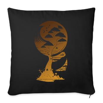 Coucher de soleil de l’arbre mystique fantastique - Housse de coussin décorative 45 x 45 cm - noir - Devant