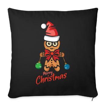 Lebkuchenmann mit Weihnachtsmütze - Sofakissenbezug 45 x 45 cm - Schwarz - Vorne