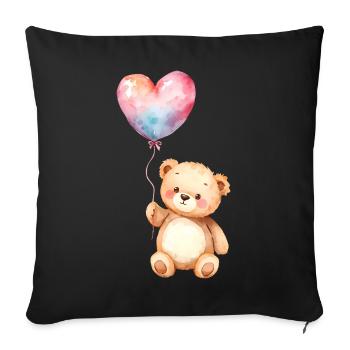 Teddy aquarelle avec ballon coeur - Housse de coussin décorative 45 x 45 cm - noir - Devant