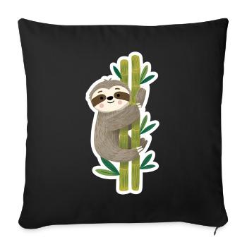 Cute Sloth on Bamboo – Kawaii Illustration - Sofa pillowcase 17,3'' x 17,3'' (45 x 45 cm) - black - Front