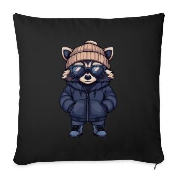 Waschbär Cool Comic - Sofakissenbezug 45 x 45 cm - Schwarz - Vorne