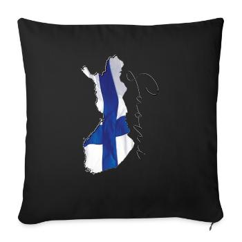 Drapeau de la Finlande sur la carte de la Finlande FI - Housse de coussin décorative 45 x 45 cm - noir - Devant