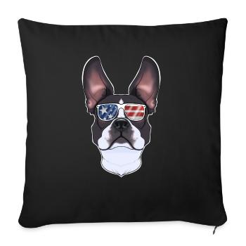 Boston Terrier USA Sunglasses I American Flag - Sofa pillowcase 17,3'' x 17,3'' (45 x 45 cm) - black - Front