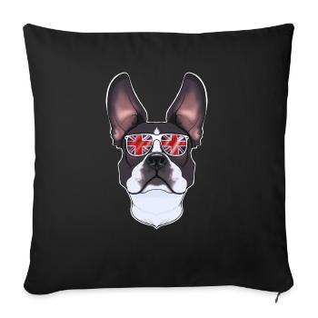 Boston Terrier UK Lunettes de soleil I Drapeau anglais I - Housse de coussin décorative 45 x 45 cm - noir - Devant
