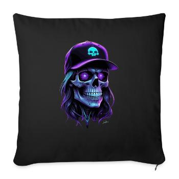 Crâne lueur violet hippie casquette - Housse de coussin décorative 45 x 45 cm - noir - Devant