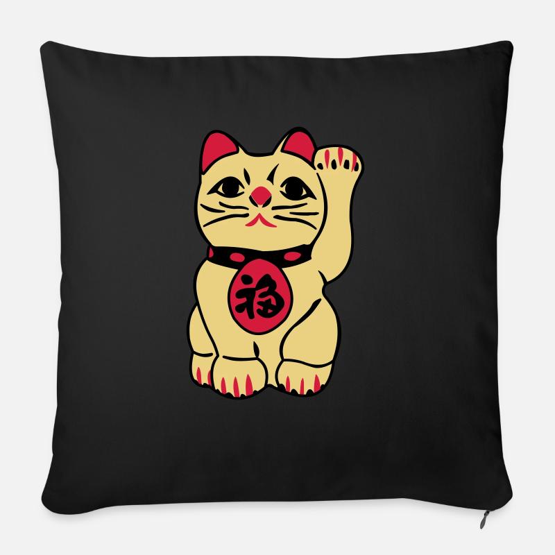 maneki neko - Winkende Glückskatze - Sofakissenbezug 45 x 45 cm - Schwarz