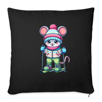 Cute Skier Mouse - Sofakissenbezug 45 x 45 cm - Schwarz - Vorne