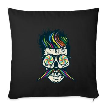head of death hipster skull crane mustache hypnoti - Sofa pillowcase 17,3'' x 17,3'' (45 x 45 cm) - black - Front