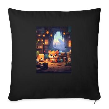 Pixelart Fuchs - Sofakissenbezug 45 x 45 cm - Schwarz - Vorne