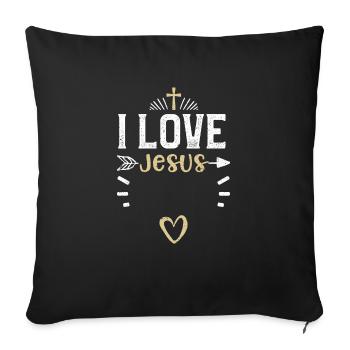 J’aime Jésus - Jésus - Housse de coussin décorative 45 x 45 cm - noir - Devant