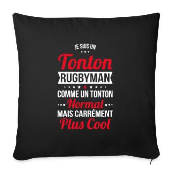 Tonton rugbyman comme un tonton normal plus cool - Housse de coussin décorative 45 x 45 cm - noir - Devant