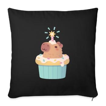 Cute Capybara In Cupcake Funny - Sofa pillowcase 17,3'' x 17,3'' (45 x 45 cm) - black - Front