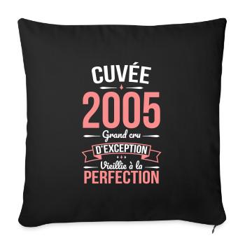 Anniversaire 20 ans - Cuvée 2005 - Cadeau Humour - Housse de coussin décorative 45 x 45 cm - noir - Devant
