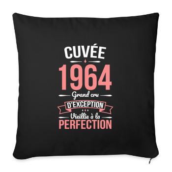 Anniversaire 60 ans - Cuvée 1964 - Cadeau Humour - Housse de coussin décorative 45 x 45 cm - noir - Devant
