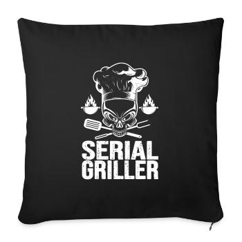 BBQ serial griller cadeau humour homme barbecue - Housse de coussin décorative 45 x 45 cm - noir - Devant