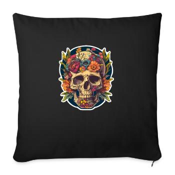 Human Skull & Flowers 23 - Sofa pillowcase 17,3'' x 17,3'' (45 x 45 cm) - black - Front