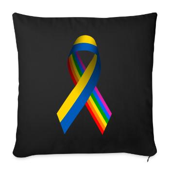 Ukrainische Friedensschleife mit Regenbogenfahne - Sofakissenbezug 45 x 45 cm - Schwarz - Vorne
