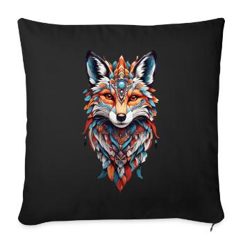 Spirituelles Indianer Fuchs Feder Design Boho Stil - Sofakissenbezug 45 x 45 cm - Schwarz - Vorne