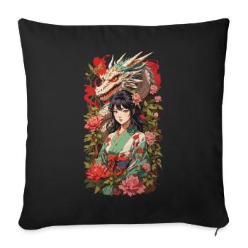 Asian Dragon Anime Aesthetic Girl Design - Sofa pillowcase 17,3'' x 17,3'' (45 x 45 cm) - black - Front