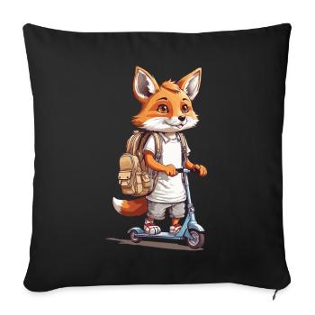 Schulweg Fuchs Einschulung Roller Abenteuer Design - Sofakissenbezug 45 x 45 cm - Schwarz - Vorne