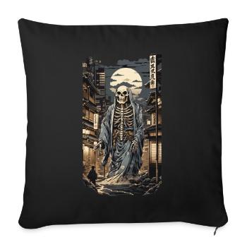 Ukiyo-E Yokai squelette démon Edo Vintage Design - Housse de coussin décorative 45 x 45 cm - noir - Devant