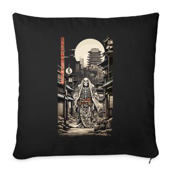 Edo Ukiyo-E Squelette Yokai Streetwear Vintage - Housse de coussin décorative 45 x 45 cm - noir - Devant