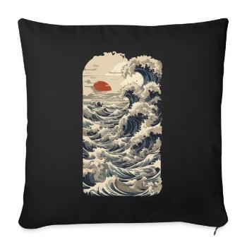 Ukiyo-E Wave Vintage Japon Streetwear - Housse de coussin décorative 45 x 45 cm - noir - Devant