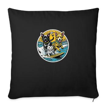 a cat and dogs surfing together: best friends - Sofa pillowcase 17,3'' x 17,3'' (45 x 45 cm) - black - Front