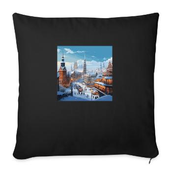 Verschneite Stadt Winter Weihnachten - Sofakissenbezug 45 x 45 cm - Schwarz - Vorne