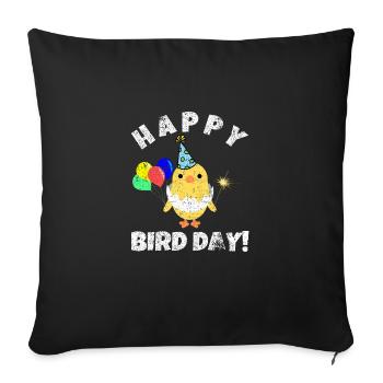 Jeu de mots d’anniversaire Happy Bird Day - Housse de coussin décorative 45 x 45 cm - noir - Devant