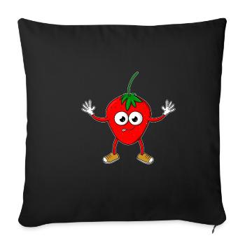 Dessin animé fraise - Housse de coussin décorative 45 x 45 cm - noir - Devant