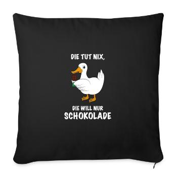 Ente mit Schokolade Spruch - Sofakissenbezug 45 x 45 cm - Schwarz - Vorne