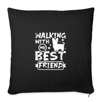 Walking with my best friend yorkie - Sofa pillowcase 17,3'' x 17,3'' (45 x 45 cm) - black - Front