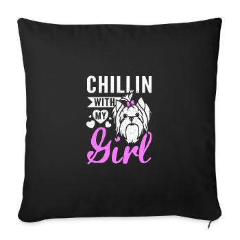 chillin with my yorkie girl - Sofa pillowcase 17,3'' x 17,3'' (45 x 45 cm) - black - Front
