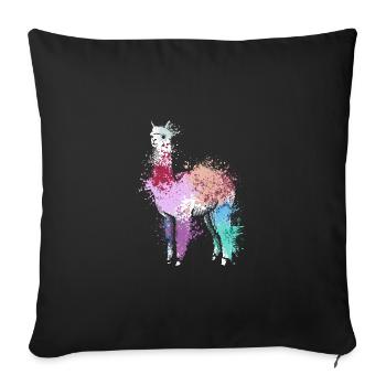 Colorful Splash Art Farm animaux alpaga Lama - Housse de coussin décorative 45 x 45 cm - noir - Devant