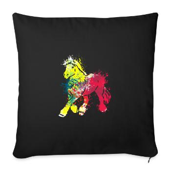 Poney coloré Splash Art Farm animaux - Housse de coussin décorative 45 x 45 cm - noir - Devant