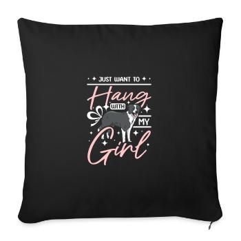 Je veux juste passer du temps avec ma fille border collie - Housse de coussin décorative 45 x 45 cm - noir - Devant