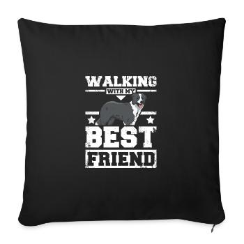 Marcher avec mon meilleur ami border collie - Housse de coussin décorative 45 x 45 cm - noir - Devant
