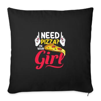 Besoin de pizza, je suis ta fille, Fabrication de pizzas - Housse de coussin décorative 45 x 45 cm - noir - Devant