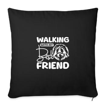 Marcher avec mon meilleur ami pékinois - Housse de coussin décorative 45 x 45 cm - noir - Devant