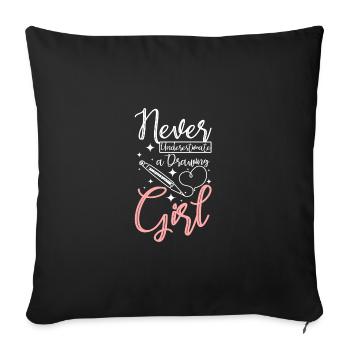 Ne sous-estimez jamais une fille qui dessine - Housse de coussin décorative 45 x 45 cm - noir - Devant