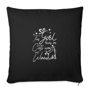 Cette fille carbure aux chats et au vin - Housse de coussin décorative 45 x 45 cm - noir - Devant