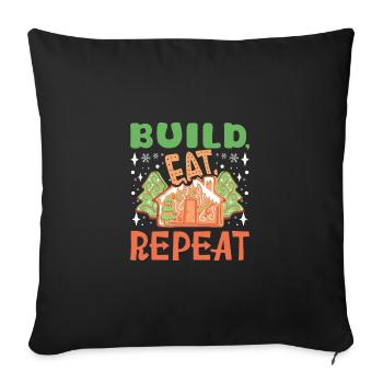 Maison en pain d’épice de Noël construire manger répéter - Housse de coussin décorative 45 x 45 cm - noir - Devant