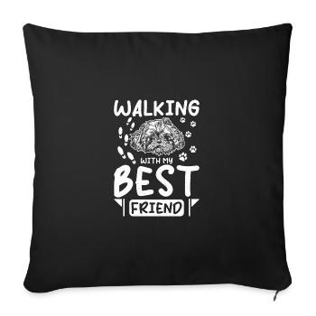 Marcher avec mon meilleur ami Shih Tzu - Housse de coussin décorative 45 x 45 cm - noir - Devant