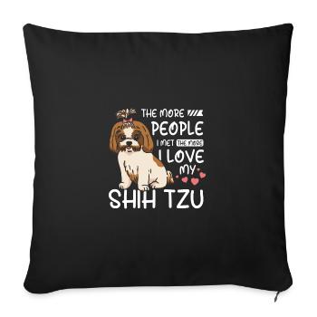 Plus je rencontre de gens, plus j’aime mon Shih tzu - Housse de coussin décorative 45 x 45 cm - noir - Devant
