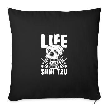 La vie est plus belle avec un shih tzu - Housse de coussin décorative 45 x 45 cm - noir - Devant