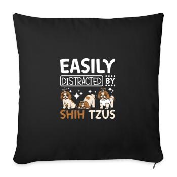 Facilement distrait par les shih tzus - Housse de coussin décorative 45 x 45 cm - noir - Devant