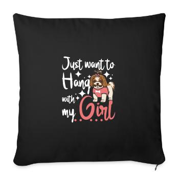 Je veux juste passer du temps avec ma fille shih tzu - Housse de coussin décorative 45 x 45 cm - noir - Devant